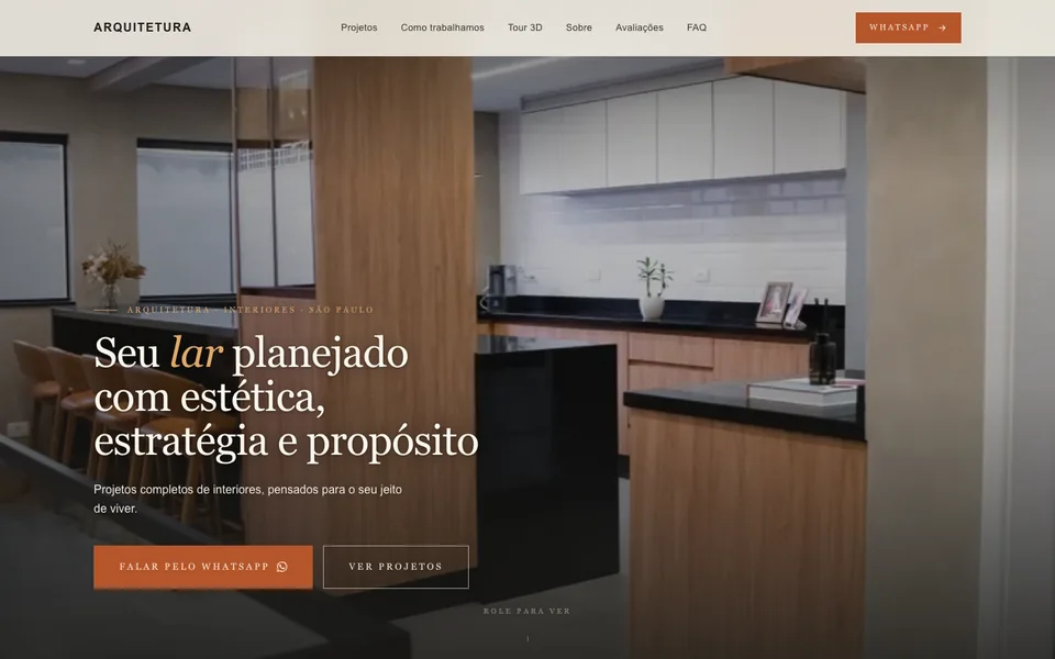 Prévia de landing page de arquitetura e interiores