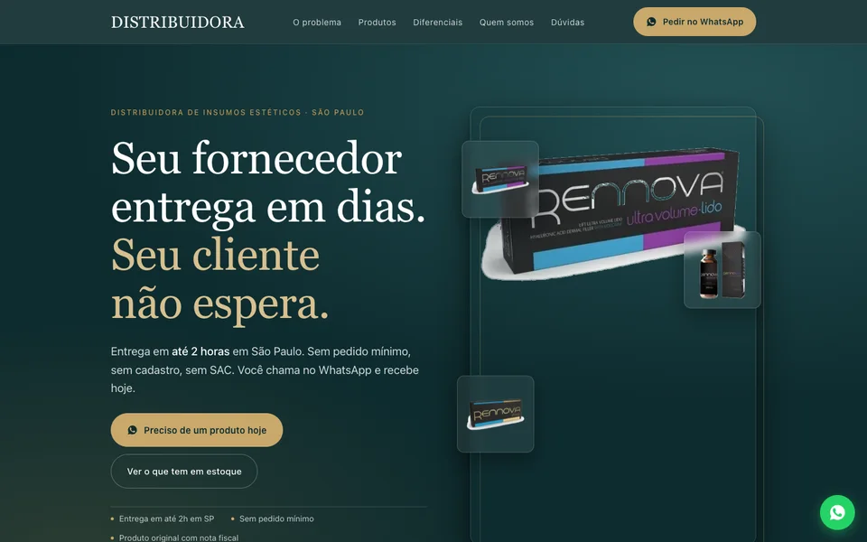 Prévia de landing page de distribuição para clínicas