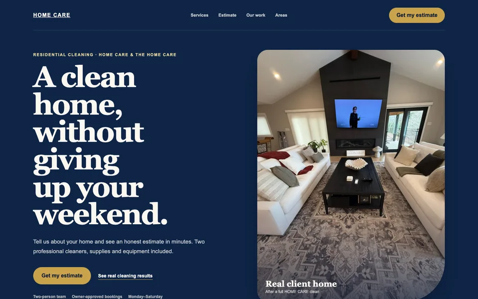Prévia de landing page de serviços de limpeza