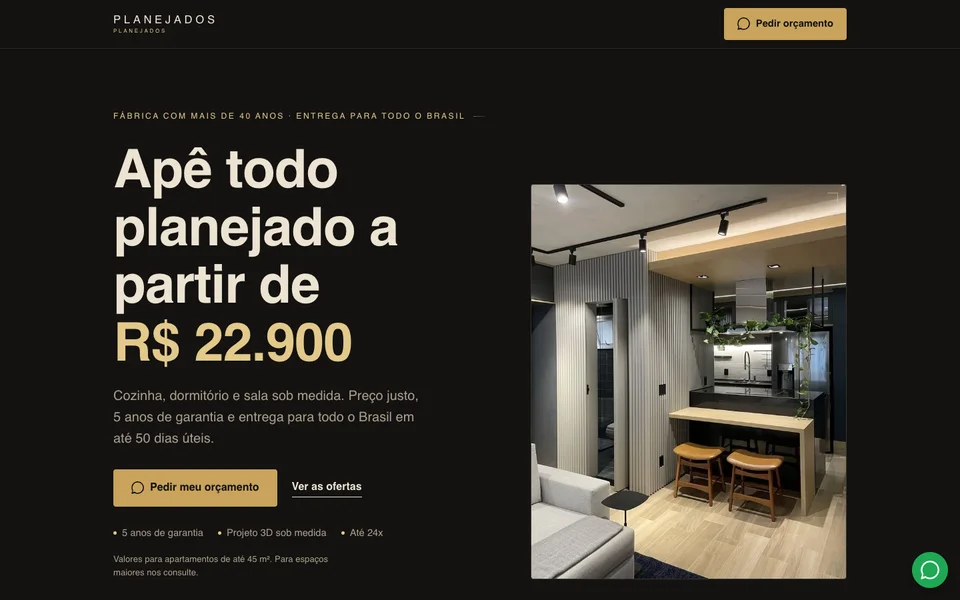 Prévia de landing page de móveis planejados