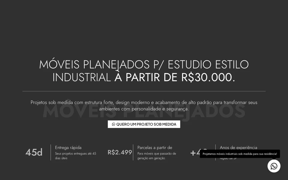 Prévia de landing page de interiores industriais