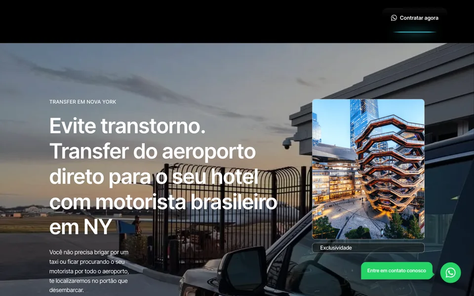 Prévia de landing page de transfer e turismo